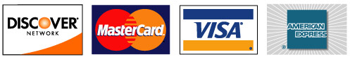 We accept American Express, Discover, MasterCard, and Visa credit cards.