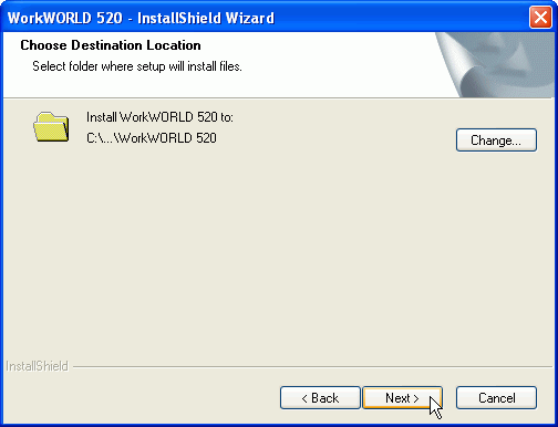 This figure shows the Destination Location installation screen.  It allows the user to install the software to a different directory than the default.