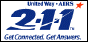National 2-1-1 logo, with United Way and AIRS names in blue letters on white background, and 'Get Connected. Get Answers.' slogan.