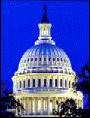 Image of U.S. Capitol dome, illuminated at night.