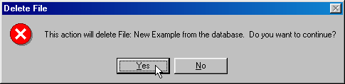 Screenshot of Delete File dialog box, with message saying that the action will delete the specified file and asking for confirmation to do so, with focus and mouse pointer on Yes button.