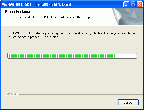 Screenshot of InstallShield Wizard Preparing To Install... dialog box, showing dynamic Windows Installer configuration progress indicator.