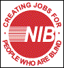 Logo of NIB, showing slogan text 'Creating Jobs For People Who Are Blind'.