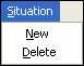 Screenshot of Situation item on main menu, showing resulting drop down menu choices of New and Delete.