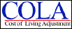 COLA logo, showing acronym COLA in blue letters, underlined in red, with words Cost Of Living Adjustment in black letters below, all on white background.