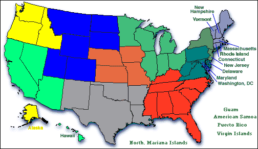 Image of US map, showing states in each SSA region.