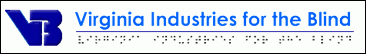 Virginia Industries for the Blind logo, with dark blue VBI and light blue blue wording with Braille equivalent below