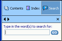 Screenshot of portion of Toolbar and Navigation Frame, showing Search Tab selected, followed by empty text entry box.