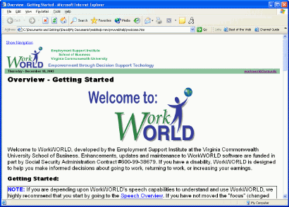 Screenshot of typical Help topic display with no Navigation Toolbar.  The topic displays in the full width of the window, with browser menu and toolbars above.  The upper right corner of the topic page has a 'Show Navigation' link.