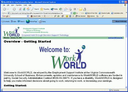 Screenshot of typical Help topic display with Navigation Frame hidden.  The topic displays in the full width of the window, with browser menu and toolbars above.  The WebHelp toolbar is also visible.