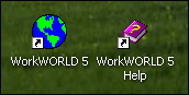 Screenshot of selected portion of Windows desktop, showing icons for WorkWORLD program and Help/Information System